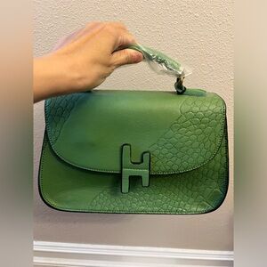 Womens Green Leather Top Handle Crossbody Shoulder Bag Purse